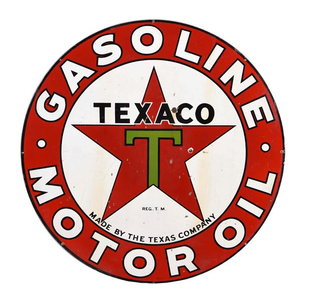 TEXACO (BLACK-T) GASOLINE MOTOR OIL PORCELAIN SIGN.         