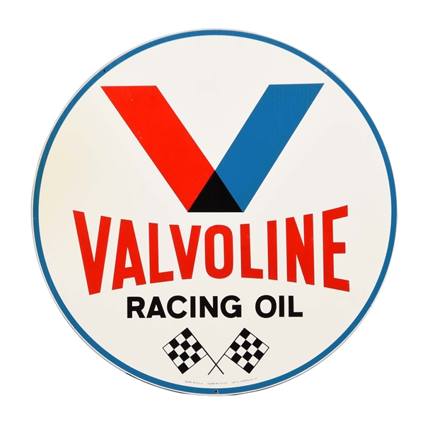 VALVOLINE RACING OIL W/ FLAGS TIN SIGN.