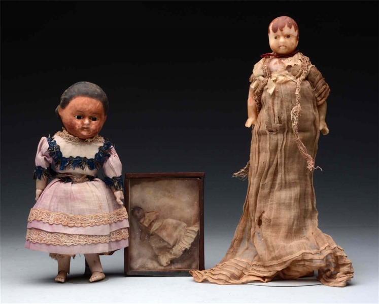 LOT OF 3: EARLY DOLLS.                            