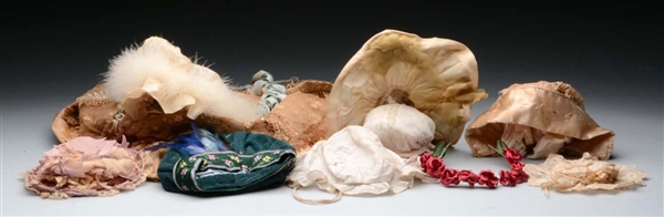 LOT OF ANTIQUE DOLL HATS.                         