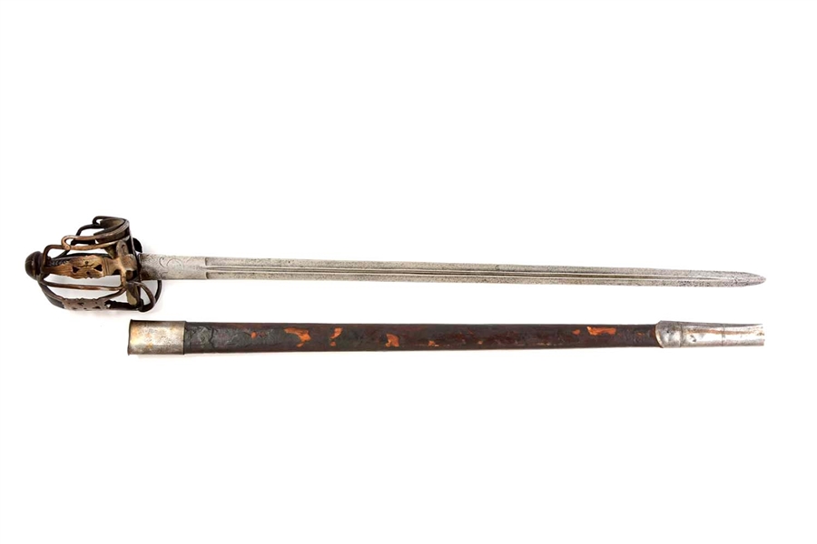 ENGLISH MID 18TH CENTURY BASKET HILT BROADSWORD.