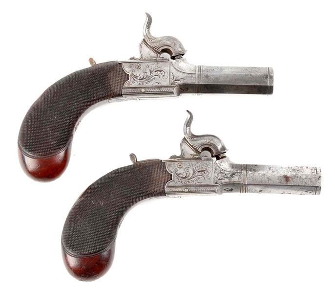 (A)  LOT OF 2: PERCUSSION POCKET PISTOLS BY BLANCHE OF LONDON.