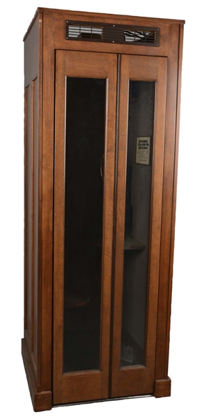WOODEN TELEPHONE BOOTH WITH TELEPHONE