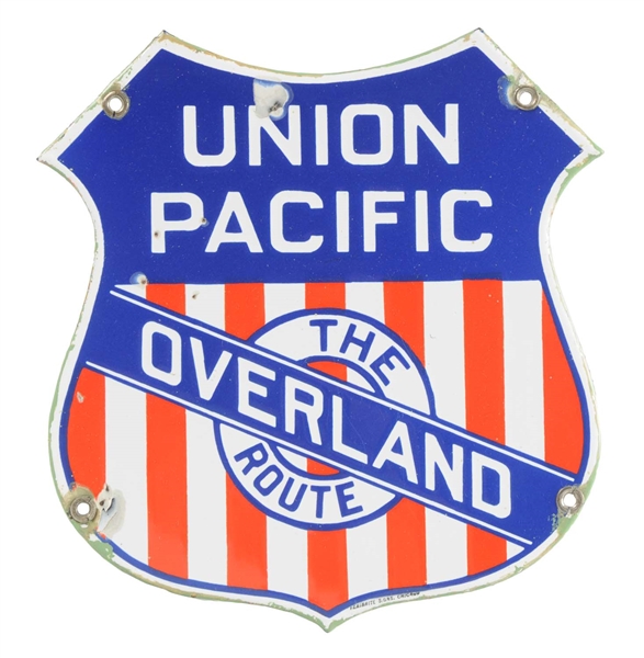 UNION PACIFIC “THE OVERLAND ROUTE” PORCELAIN SIGN