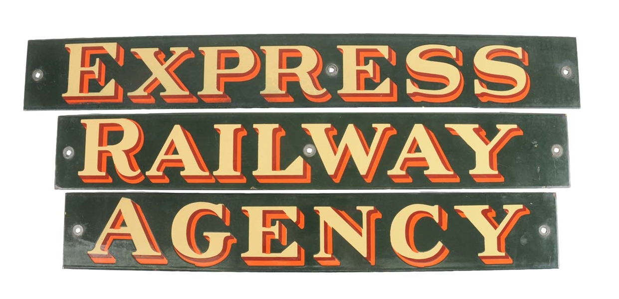 RAILWAY EXPRESS AGENCY 3 PIECE PORCELAIN SIGN