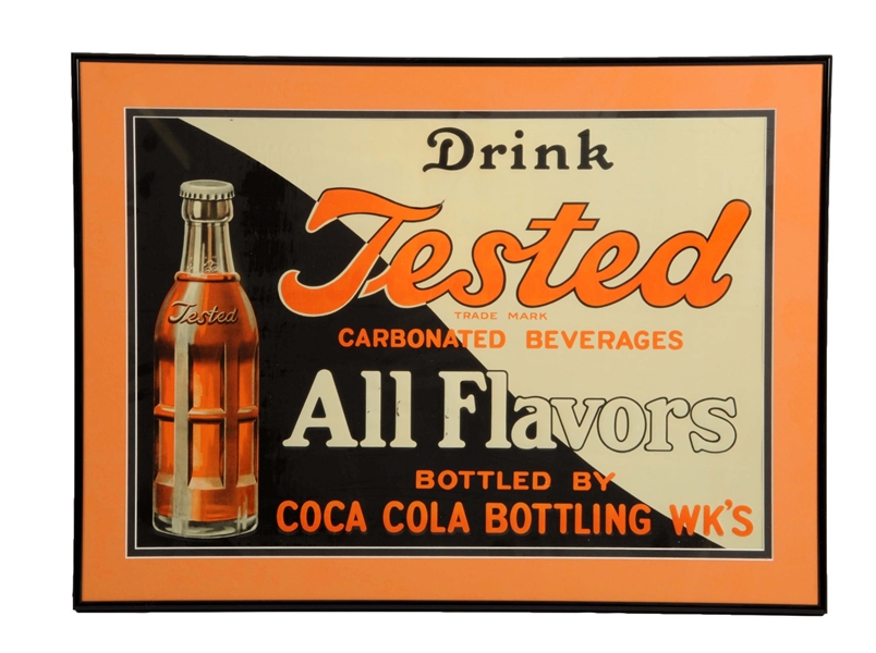 TESTED BEVERAGES EMBOSSED TIN ADVERTISING SIGN.   
