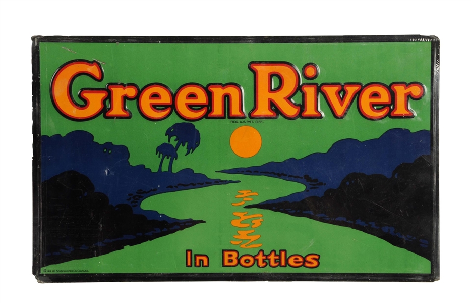 GREEN RIVER SODA EMBOSSED TIN ADVERTISING SIGN.   