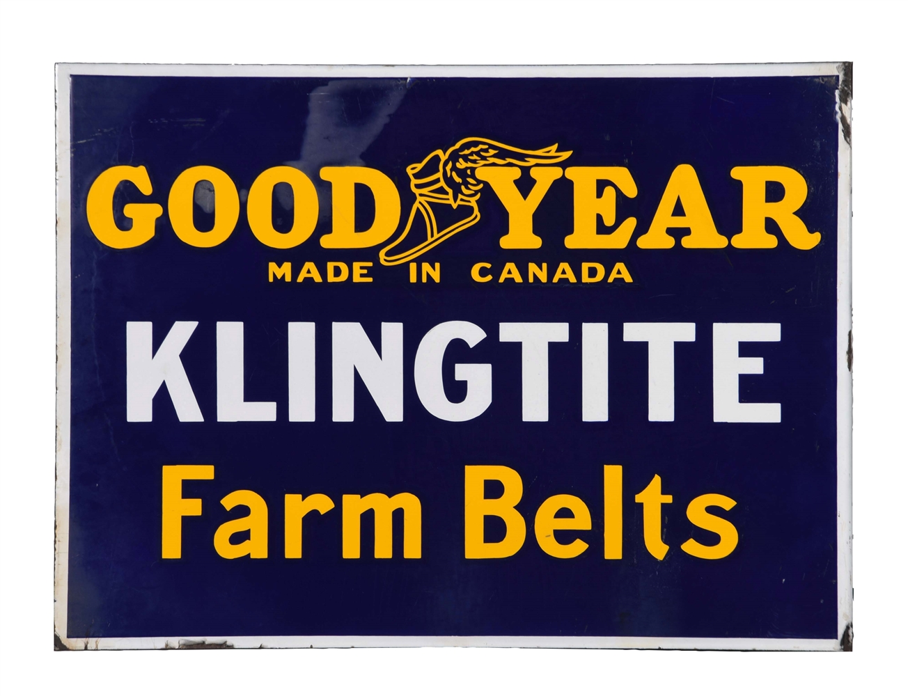 GOODYEAR KLINGTITE FARM BELTS PORCELAIN FLANGE SIGN.                                           