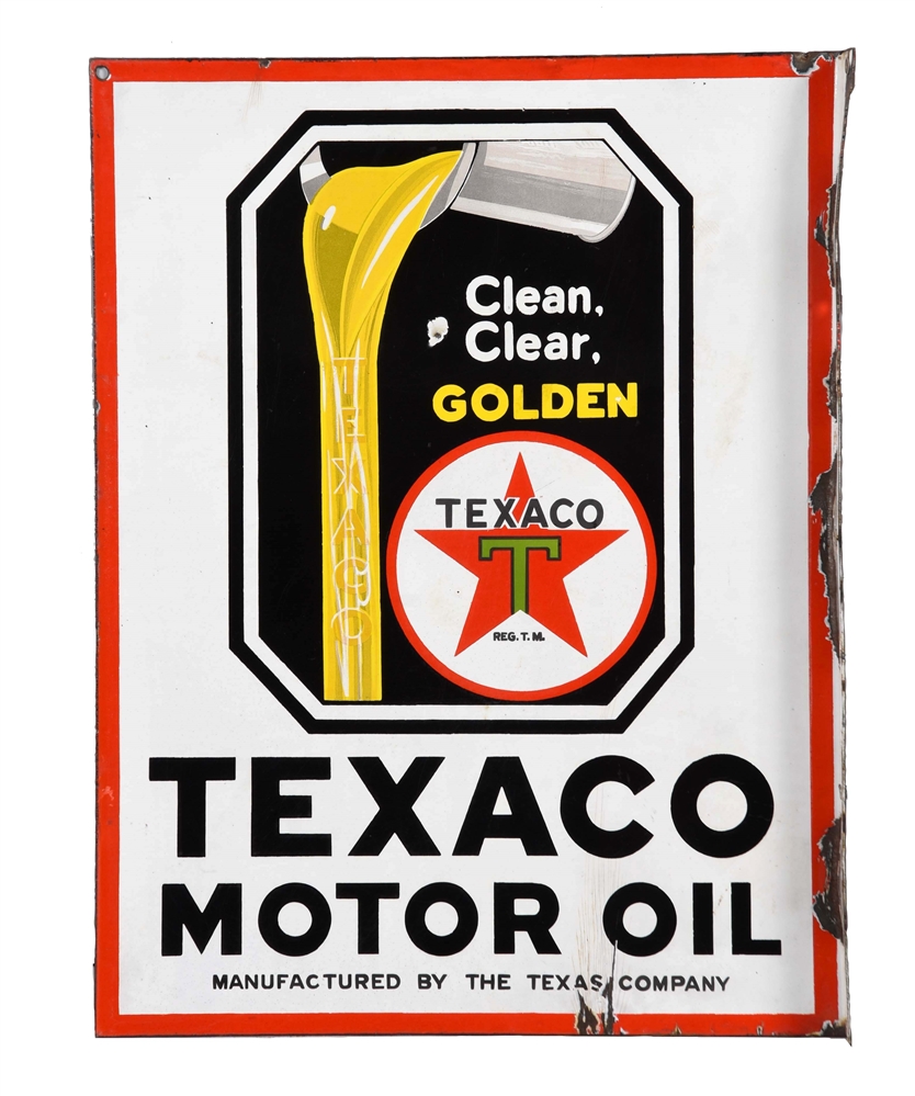 TEXACO MOTOR OIL PORCELAIN FLANGE SIGN.                                                  