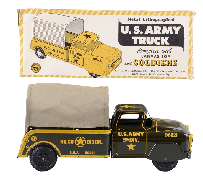 MARX NO. LITHO ARMY TRUCK W/ SOLDIERS.            