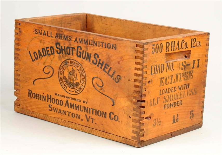 Lot Detail - ROBIN HOOD AMMUNITION ECLIPSE 12 GAUGE WOODEN BOX.