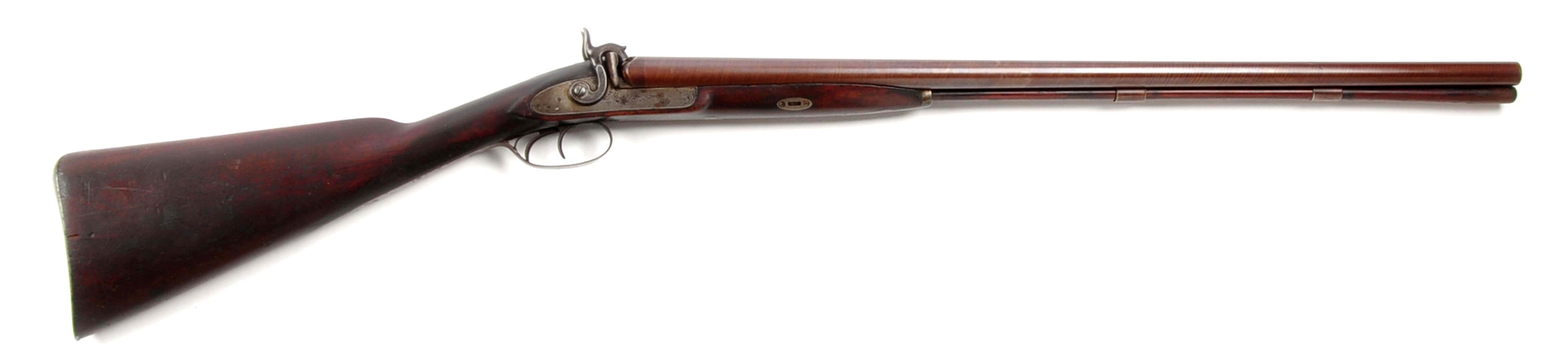 (A) PERCUSSION SIDE-BY-SIDE SHOTGUN BY ETHAN ALLEN.