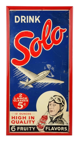 DRINK SOLO SODA EMBOSSED TIN ADVERTISING SIGN.    