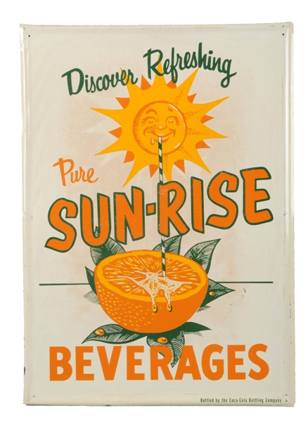SUN-RISE BEVERAGES TIN ADVERTISING SIGN.          