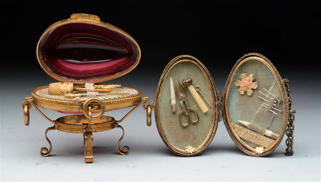 LOT OF 2: EXQUISITE MINIATURE ANTIQUE SEWING BOXES
