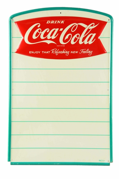 EMBOSSED TIN COCA-COLA ADVERTISING MENU SIGN.