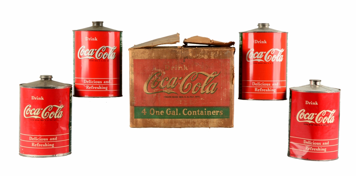 BOX OF COCA-COLA ONE GALLON SYRUP CONTAINERS.