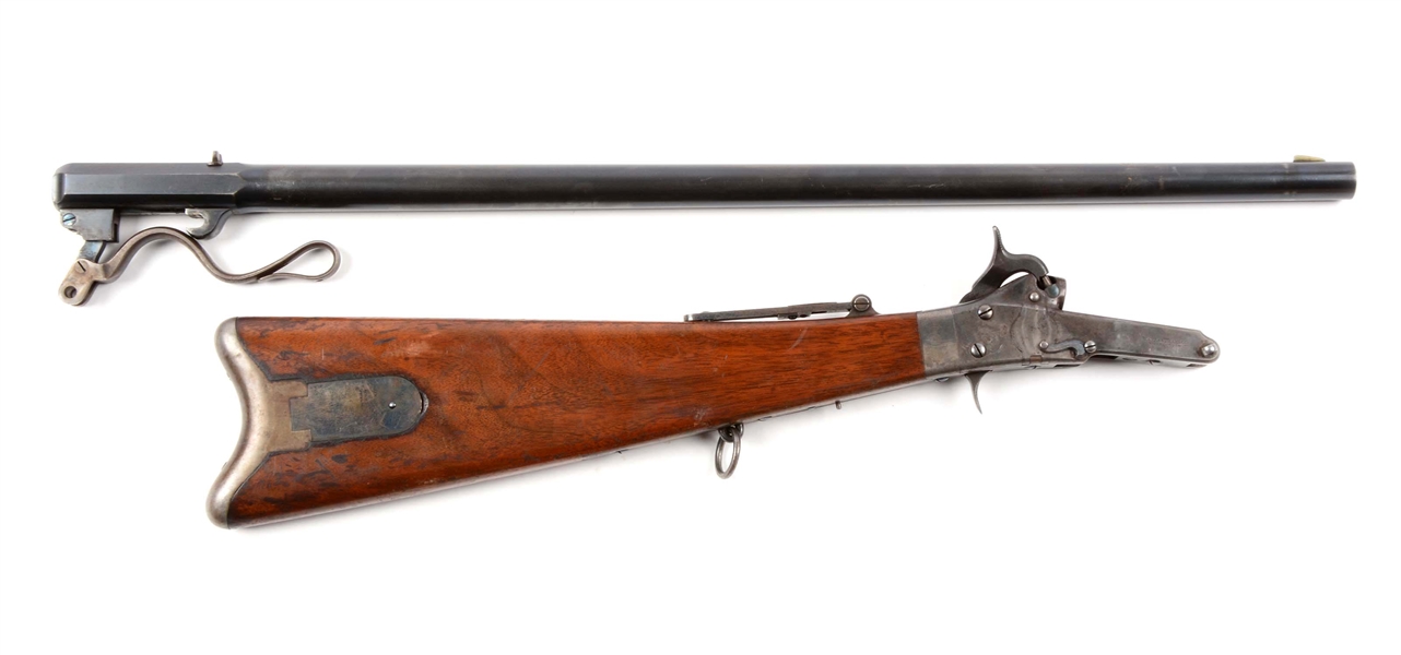 (A) DEALER CASED MAYNARD MODEL 1865 SINGLE SHOT SPORTING RIFLE.