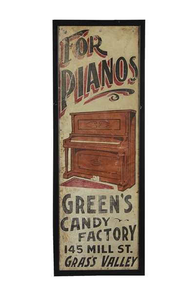 ITHACA SIGN WORKS GREENS CANDY FACTORY TIN ADVERTISING SIGN 
