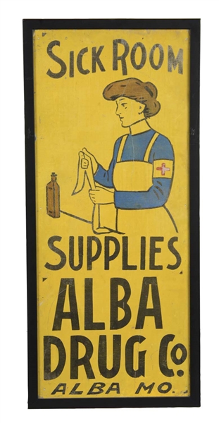 ITHACA SIGN WORKS ALBA DRUG CO. TIN ADVERTISING SIGN