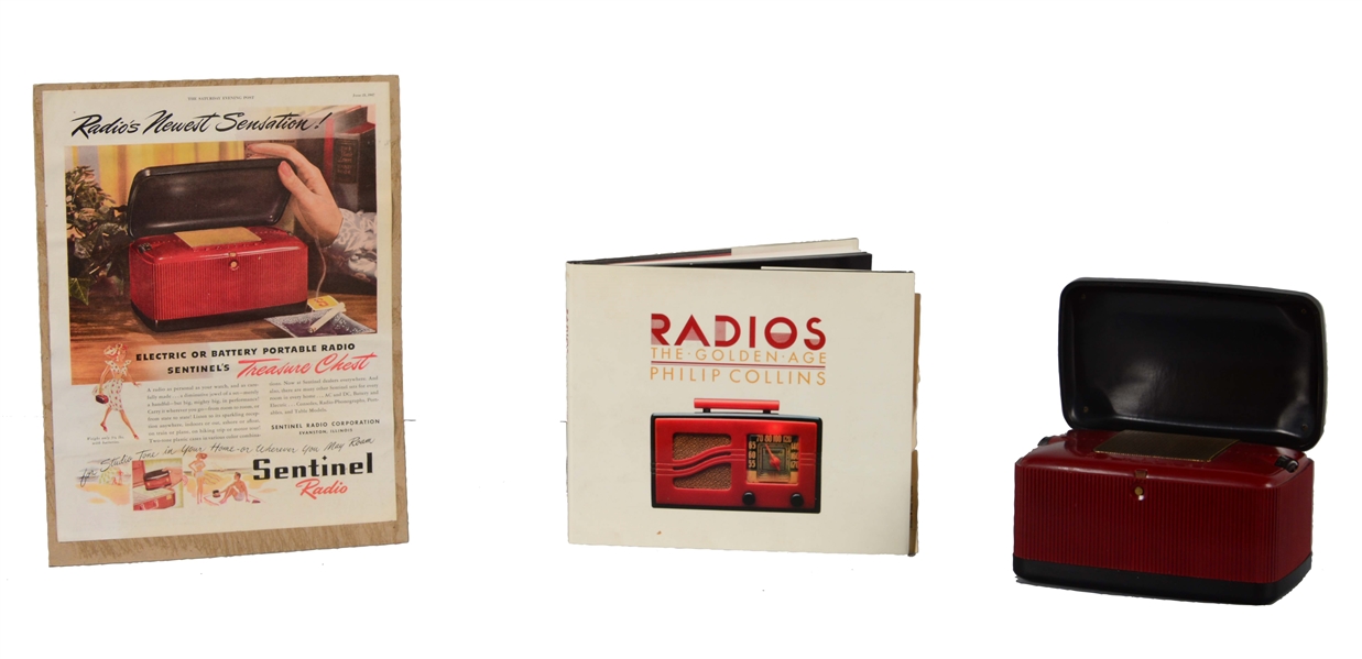 LOT OF 3: VINTAGE RADIO, BOOK, AND ADVERTISEMENT