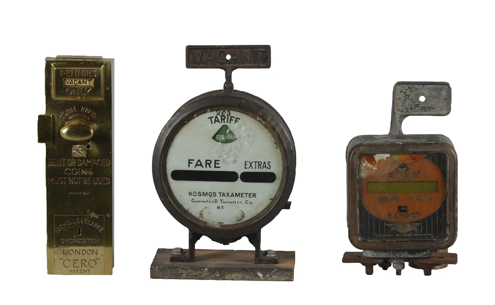 LOT OF 3: TAXI METERS AND COIN-OP LOCK