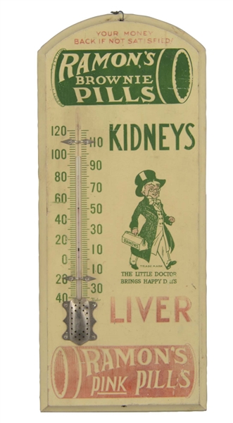 RAMONS BROWNIE PILLS ADVERTISING THERMOMETER SIGN
