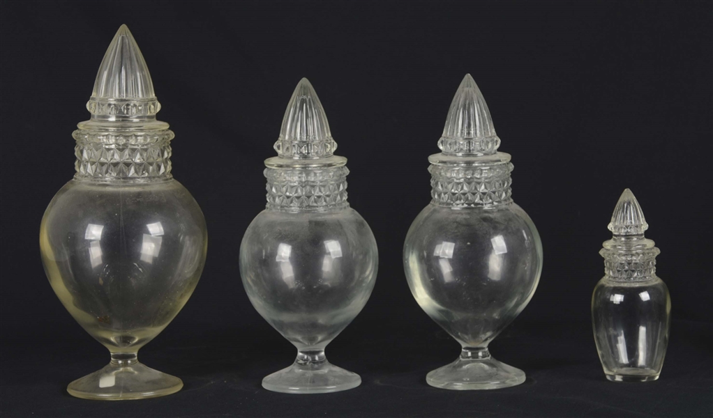 LOT OF 4: GLASS APOTHECARY JARS