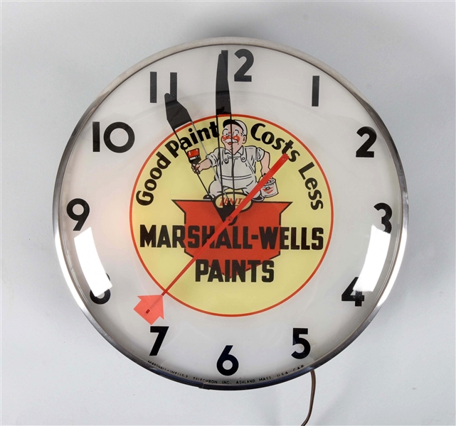 MARSHALL-WELLS PAINTS LIGHTED CLOCK.
