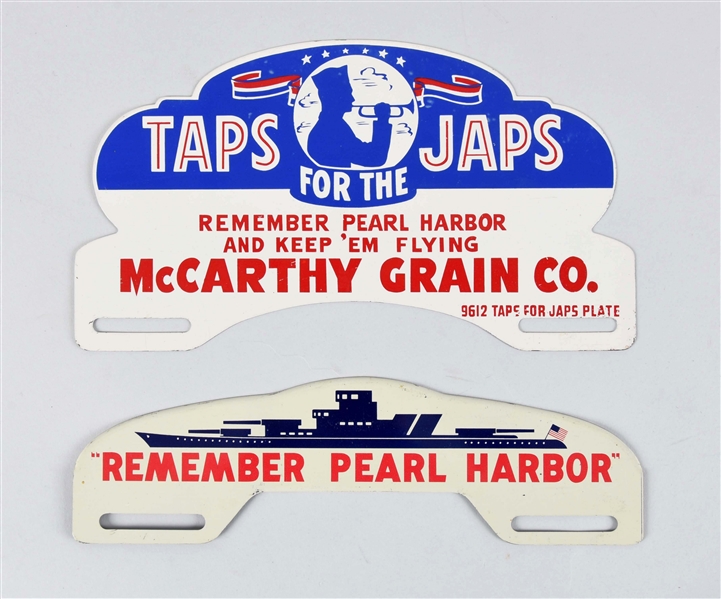 LOT OF 2: DIFFERENT "REMEMBER PEARL HARBOR" LICENSE PLATE ATTACHMENTS.