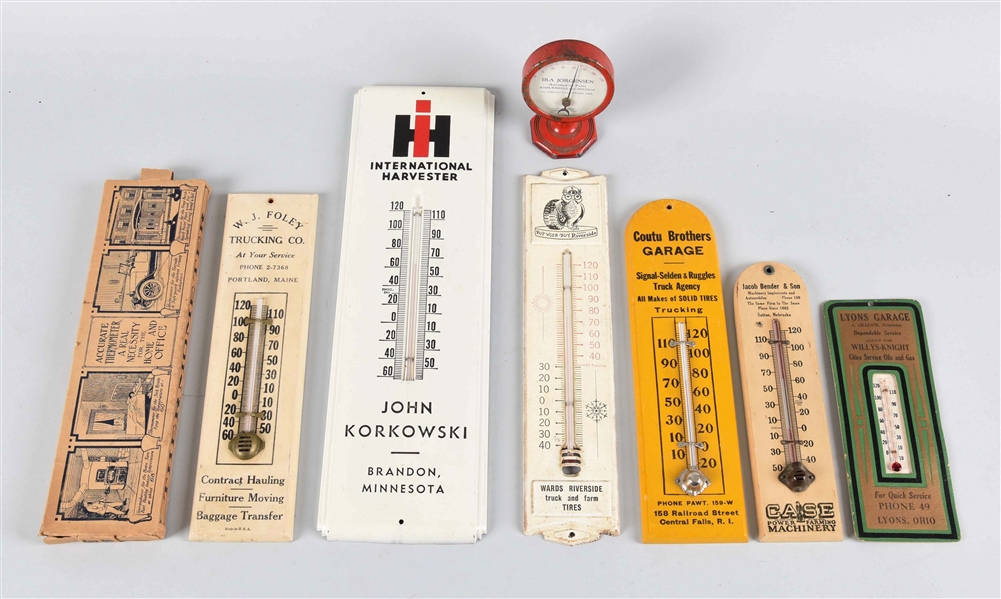 LOT OF 7: ADVERTISING THERMOMETERS.