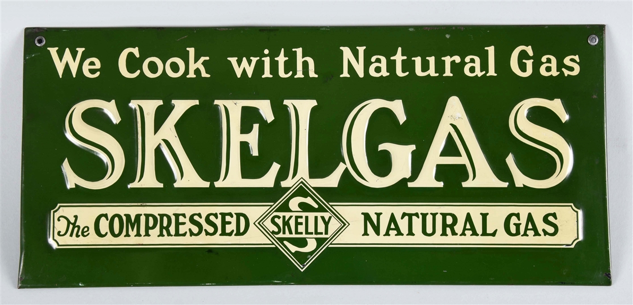 SKELGAS "COMPRESS NATURAL GAS" EMBOSSED TIN SIGN.