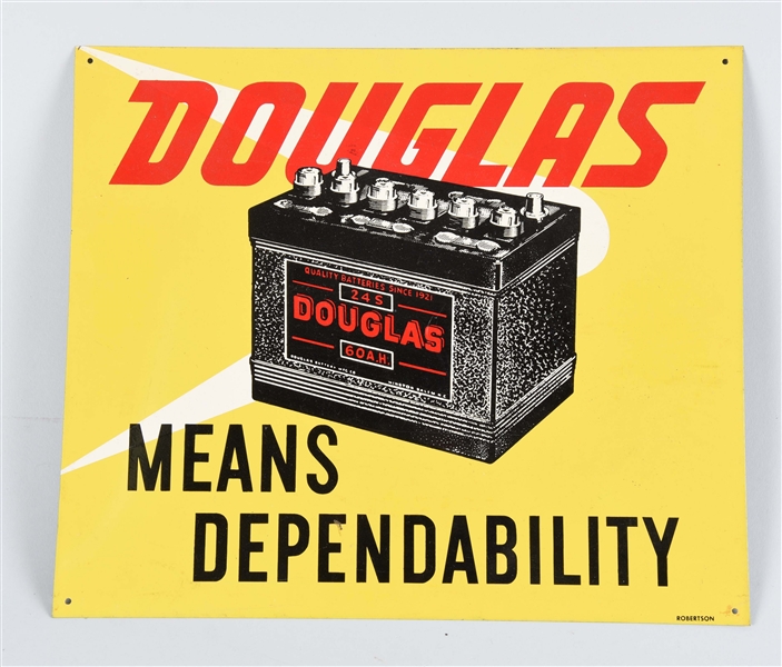 DOUGLAS "MEANS DEPENDABILITY" TIN SIGN.