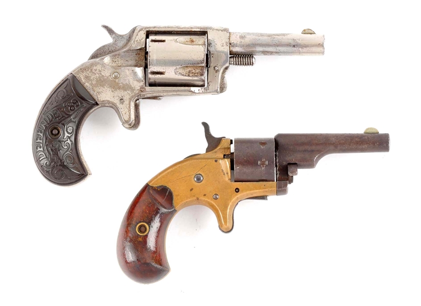 (A) LOT OF 2: ANTIQUE SPUR TRIGGER REVOLVERS.