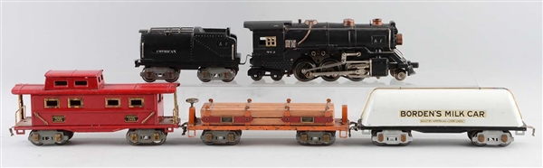 LOT OF 5:  AMERICAN FLYER NO. 449 LOCOMOTIVE & FREIGHT CARS.