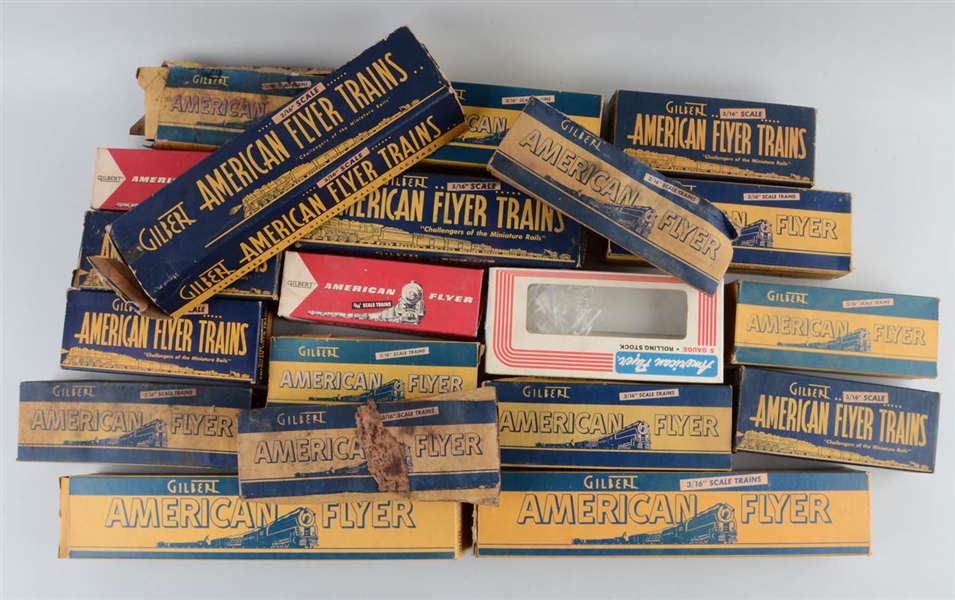 LARGE LOT OF AMERICAN FLYER EMPTY BOXES.