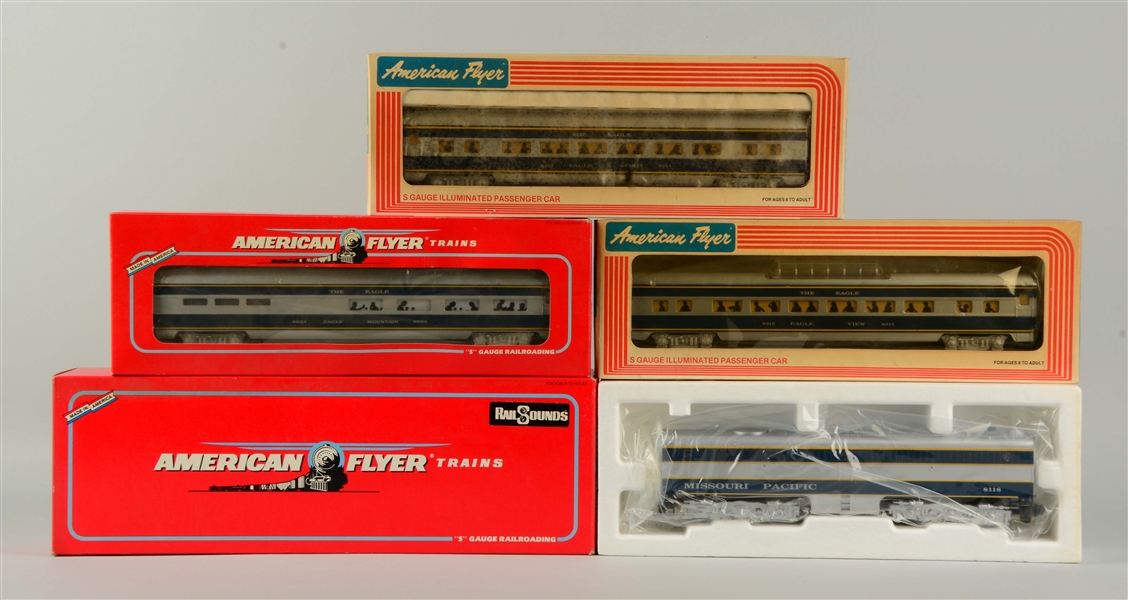 LOT OF 4: AMERICAN FLYER ADD-ON CARS FOR MISSOURI PACIFIC PASSENGER CAR SET.