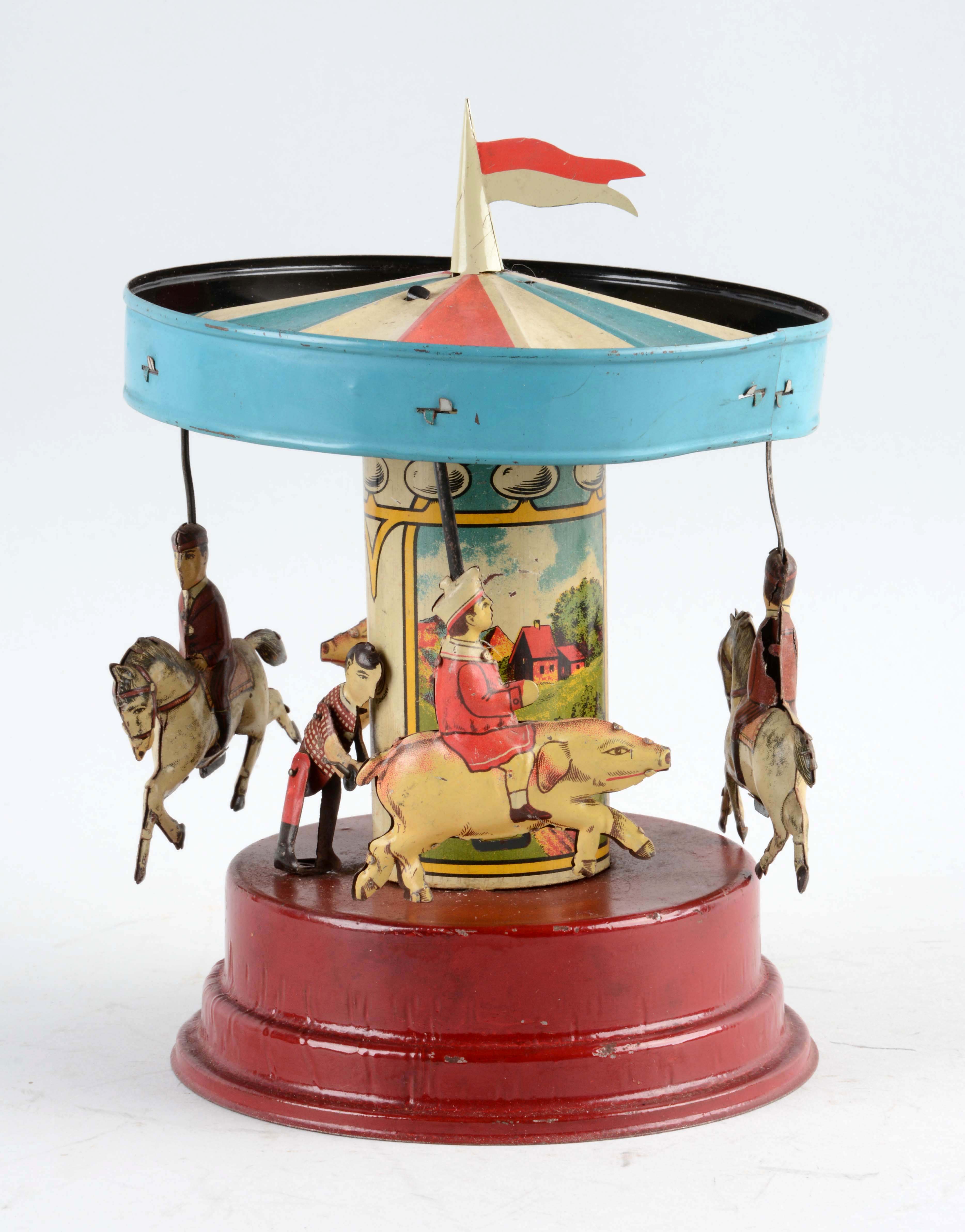 Lot Detail - GERMAN GUNTHERMANN TIN LITHO WIND-UP CAROUSEL TOY.