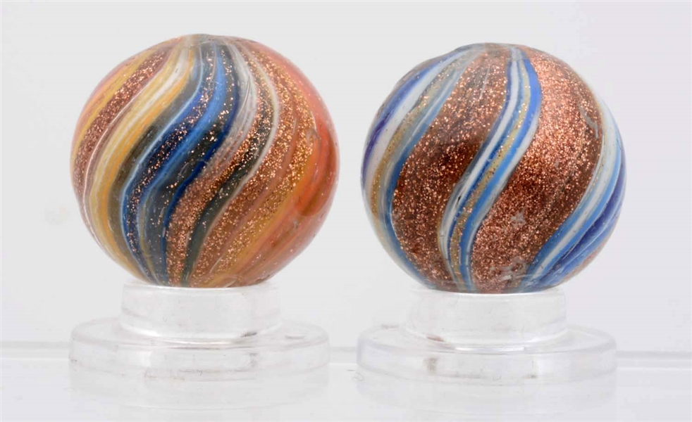 LOT OF 2: ONIONSKIN LUTZ MARBLES.