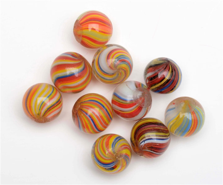 LOT OF 10: MULTICOLOR JOSEPHS COAT MARBLES.