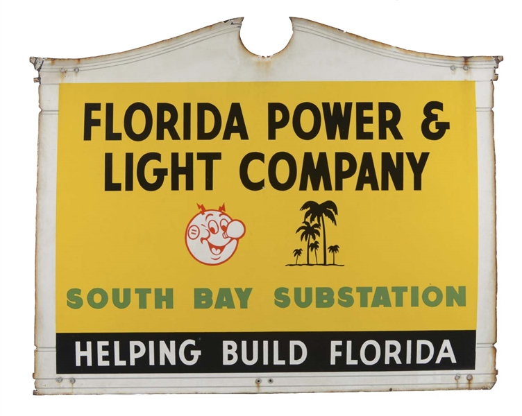 FLORIDA POWER & LIGHT COMPANY DIECUT PORCELAIN SIGN