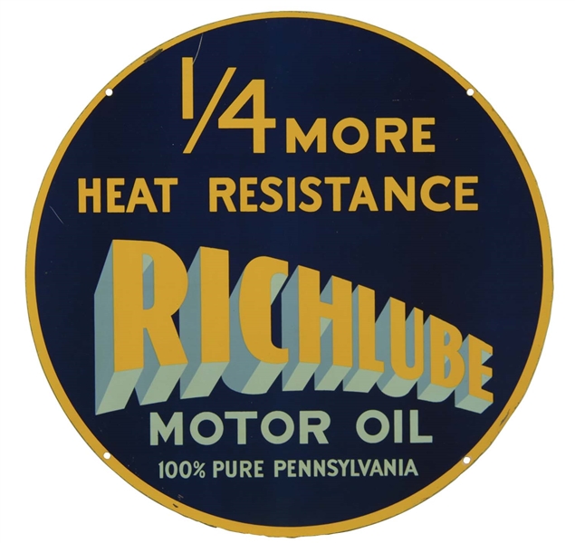 RICHLUBE MOTOR OIL ROUND DOUBLE-SIDED ADVERTISING SIGN