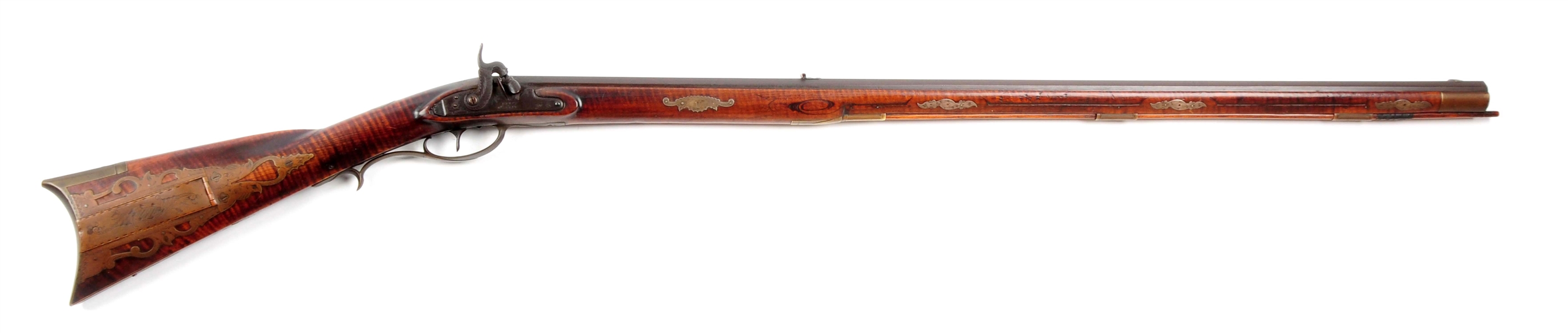 (A) PERCUSSION FULL STOCK KENTUCKY LONGRIFLE BY J. WALKER WITH HORN