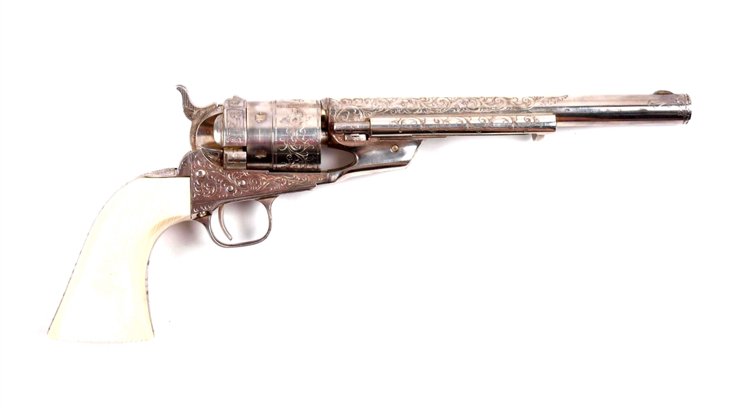 (A) ENGRAVED NICKEL COLT MODEL 1860 ARMY RICHARDS CONVERSION REVOLVER.