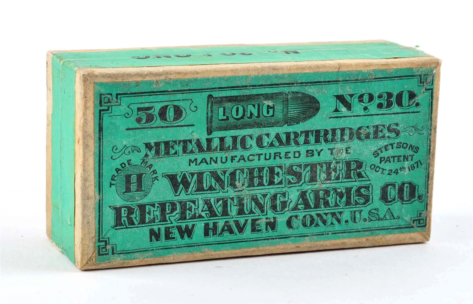 .30 LONG RIM FIRE BY WINCHESTER AMMO/BOX, CIRCA 1870S. 