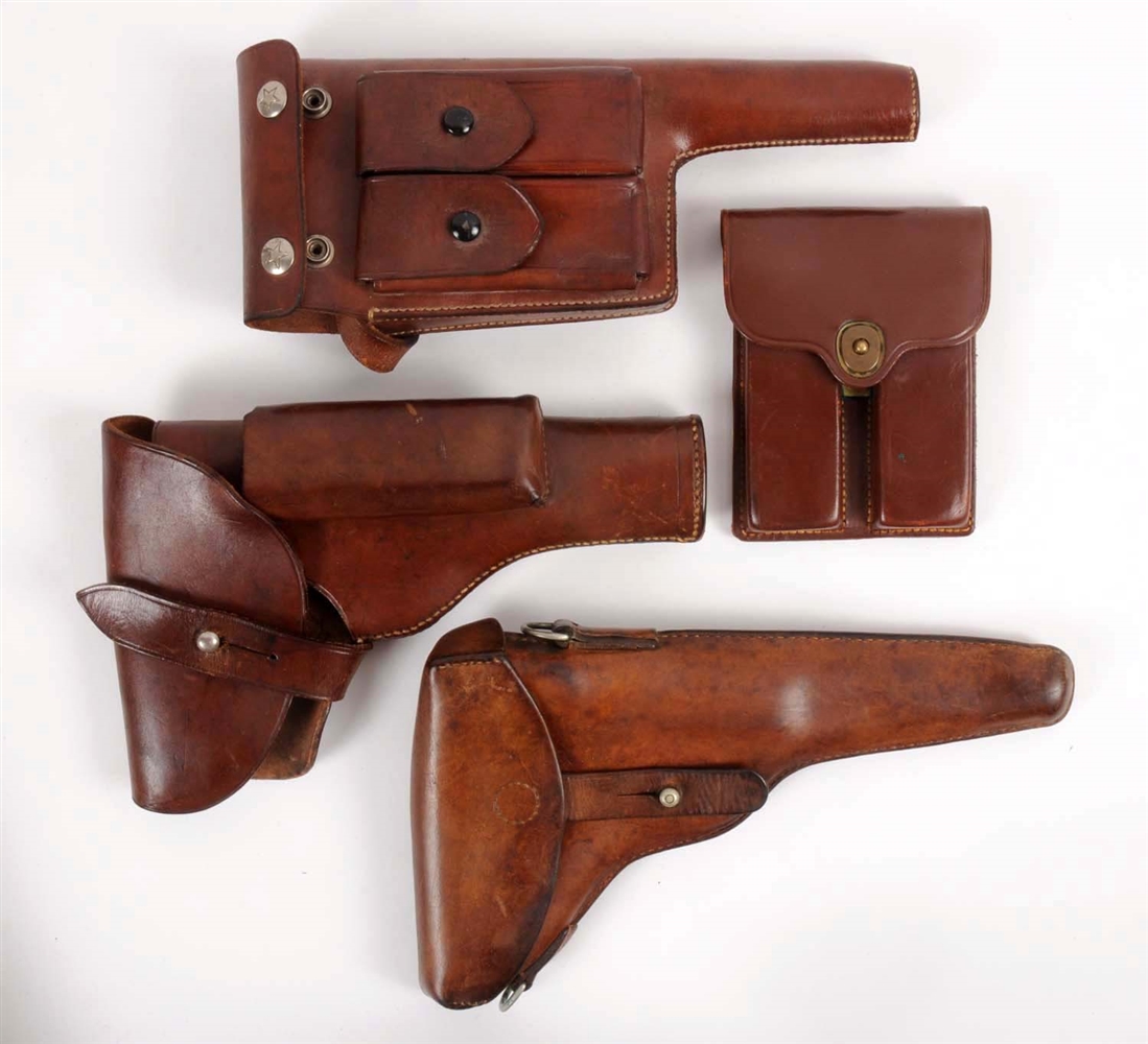 LOT OF 4: VINTAGE MILITARY HOLSTERS & AMMO POUCH.