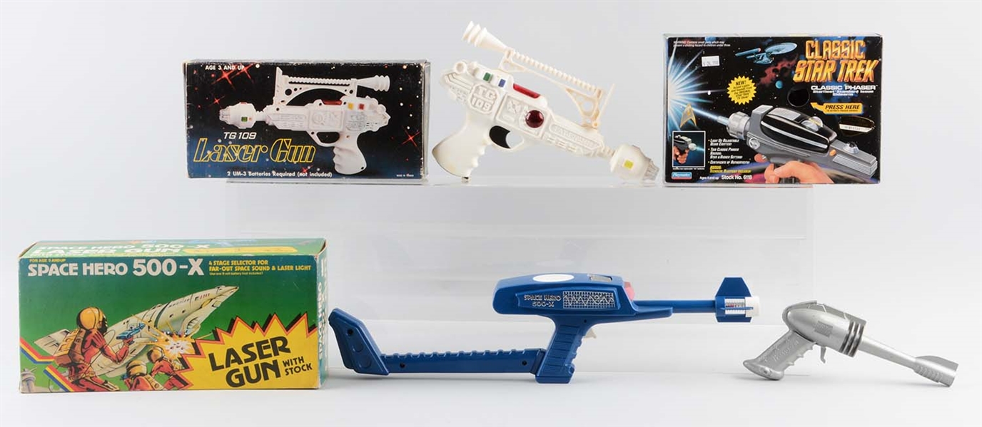 LOT OF 3: PLASTIC FOREIGN MADE SPACE GUNS.