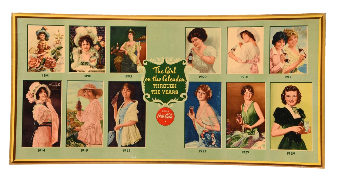 1939 COCA-COLA CALENDAR GIRLS ADVERTISING SIGN.  