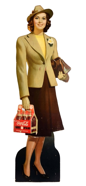 1940 COCA-COLA SIX PACK LADY STAND UP SIGN.