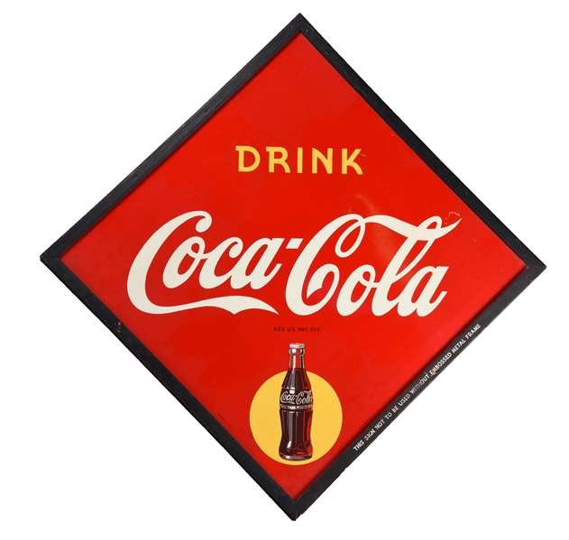 LARGE WOODEN FRAMED COCA - COLA TIN ADVERTISING SIGN. 